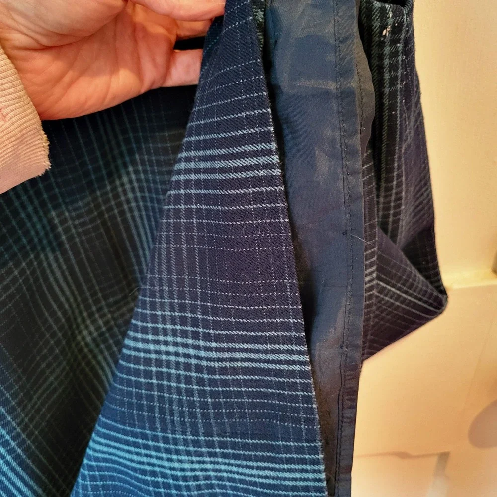 TWIK Plaid Pinafore Dress Navy Blue Teal Academia Layering Jumper Dress Small - Picture 10 of 14